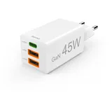 Hama Schnellladegerät GaN 1x USB-C 2x USB-A Mini-Ladegerät PD 45 W Weiß