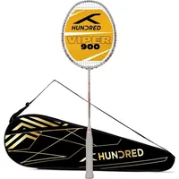 Hundred Viper 900 Carbon Fibre Strung Badminton Racquet with Full Racquet Cover (White/Red) |for Intermediate Players |79 Grams | Maximum String Tension - 32lbs