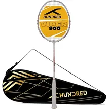 Hundred Viper 900 Carbon Fibre Strung Badminton Racquet with Full Racquet Cover (White/Red) |for Intermediate Players |79 Grams | Maximum String Tension - 32lbs