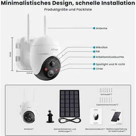 Reolink Überwachungskamera Aussen Akku Argus 3 Pro(Schwarz) mit Solarpanel, 5MP Farbnachtsicht, Solar WLAN Kamera Outdoor mit 2,4/5GHz WiFi, KI-Erkennung, Alarm-Filter, Spotlights, 2-Wege-Audio