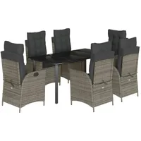 VidaXL 7-tlg. Garten-Essgruppe mit Kissen Grau Poly Rattan
