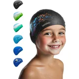 KIDVERSE Badekappe Kinder wasserdicht - Schwimmhaube Kinder mit Anti-Rutsch-Noppen - Badekappen für Schwimmer mit UV Schutz - Schwimmhaube Jungen - Reißfeste Badehauben in verschiedenen Größen