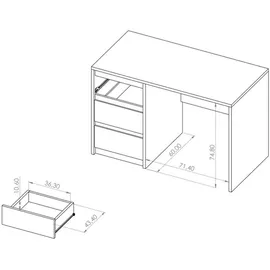 beautysofa Schreibtisch Eiche, Holzwerkstoff, 3 Schubladen, 120x70x60 cm Arbeitszimmer, Schreibtische, Bürotische