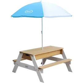 Axi Nick Sand & Wasser Picknicktisch Braun - Weiß mit Sonnenschirm