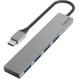 Hama USB C Hub 4 Ports (Super-Speed Datenübertragung mit bis zu 5 Gbps, 4X USB-A für Maus, USB-Stick, usw., USB 3.2 Gen1 Multiport Adapter, USB C Adapter 4in1 für Büro, Homeoffice und unterwegs) Alu