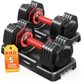 Rendpas 11kg/24.5kg Verstellbare Hanteln Set,1 Hand Schnell Verstellbar Kurzhanteln 2er Set mit Anti-Rutsch Griff,5 in 1 Gewichte Fitness Hantel Perfekt für Home Gym (24.5kg Paar-Rot)