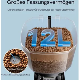 Wiltec SunSun CFF-212 Fischfutterautomat, programmierbarer Futterspender mit 12 Liter Behälter für 1 bis 6 Fütterungen pro Tag