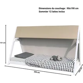 le quai des affaires Hausbett Tipi 90 x 190 cm Fichte massiv weiß