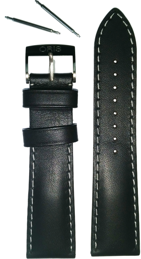 Oris Leder Lederband Oris Big Crown 7648 Lederband Oris Big Crown 7648 23mm 07 5 23 77 - schwarz mit weißen Nähten
