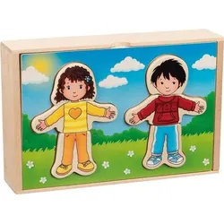 Goki 57475 - Anziehpuppenpuzzle Junge und Mädchen, im Holzkasten