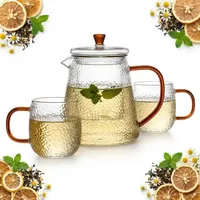 Teekanne Aus Glas, 1 L, Mit Filter, 2 Gläser, Bernsteinfarbenes Ohrstück