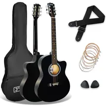3rd Avenue 4/4 Westerngitarren-Set in Normalgröße mit Cutaway, für Anfänger – 6 Monate KOSTENLOSER Unterricht, Tasche, Gurt, Plektren und Ersatzsaiten – in Schwarz