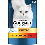 PURINA GOURMET Perle Duetto Katzenfutter nass, mit Huhn und Rind, 24er Pack (24 x 85g)