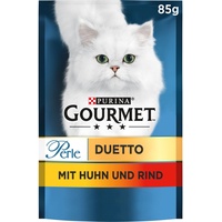 PURINA GOURMET Perle Duetto Katzenfutter nass, mit Huhn und Rind, 24er Pack (24 x 85g)