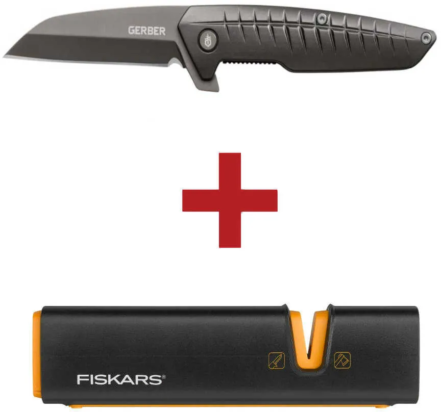 Gerber Taschenklappmesser Razorfish + Fiskars XSharp Axt- und Messerschärfer Set