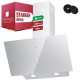 LEVIVO A+++ Kopffreie Dunstabzugshaube 60cm Umluft & Abluft mit 420 m3/h Luftleistung, Abzugshaube mit 2 Aktivkohlefiltern, 1 Fettfilter, 3 Stufen - Weiß