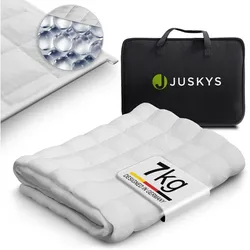 Juskys Gewichtsdecke 135x200 – Weiß, Anti-Stress-Decke mit Glasperlen, Baumwolle, 7 Schichten - 7 kg
