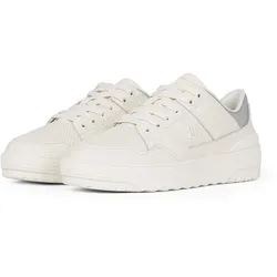 Plateausneaker TOMMY HILFIGER "FEMININE BASKET SNEAKER", Damen, Gr. 37, weiß (ivory kombiniert), Leder, sportlich, Schuhe, Schnürschuh, Halbschuh, Freizeitschuh mit gepolstertem Schaftrand