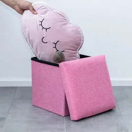 Intirilife Faltbarer Sitzhocker 30x30x30 cm in KIRSCHBLÜTEN PINK - Sitzwürfel mit Stauraum und Deckel aus Stoff in Leinen Optik - Sitzcube Fußablage Aufbewahrungsbox Truhe Sitzbank