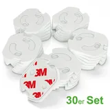 conecto Steckdosenschutz Steckdosensicherung Kindersicherung für Steckdose mit Dreh-Mechanik und vollflächigem 3M Klebeband, weiß (30 Stück)