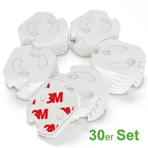 conecto Steckdosenschutz Steckdosensicherung Kindersicherung für Steckdose mit Dreh-Mechanik und vollflächigem 3M Klebeband, weiß (30 Stück)