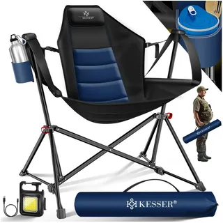 Kesser KESSER® Campingstuhl faltbar bis 160 kg Angelstuhl Faltstuhl Klappstuhl Gepolstert mit Armlehnen Campinglicht und Getränkehalter + Tasche mit hoher Rückenlehne Strandstuhl mit Wippfunktion