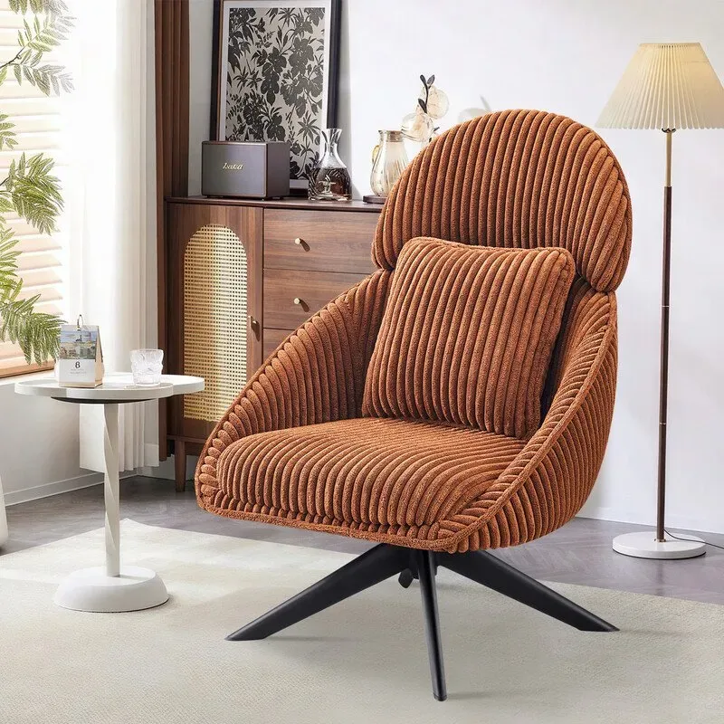 Ckaff Lounge-Sessel Wohnzimmerstuhl 360° drehbar, Ohrensessel Polstersessel mit dickem abnehmbarem Wurfkissen, Relaxsessel Lesesessel für Wohnzimmer Schlafzimmer Büro, Orange