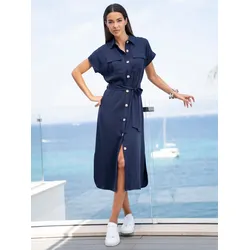 Hemdblusenkleid HEINE "Hemdblusenkleid", Damen, Gr. 38, Normalgrößen, blau (marine), 100% Lyocell, unifarben, lang, Kurzarm, Kleider