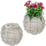 Blumentopf Rattan, Pflanzkorb 2er Set, Blumenübertopf Pflanzengefäß Pflanzentopf