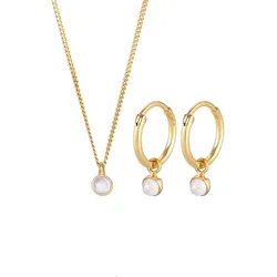Elli PREMIUM Kette Creolen Mondstein Stein 925 Silber vergoldet Schmuck-Set   Damen 