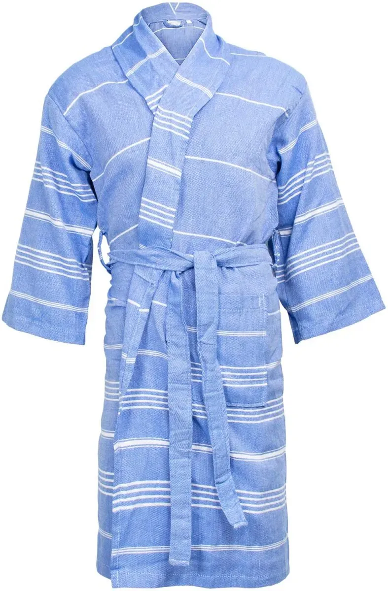 The One Towelling Unisex Hamam Bademantel Hamam Bathrobe blue/white L/XL