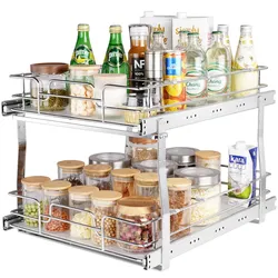 VEVOR 2-stufiger ausziehbarer Schrank-Organizer mit 406,4 mm x 533,4 mm, robuste ausziehbare Vorratsregale, ausziehbare Schubladen aus verchromtem Stahl, verschiebbare Schubladenaufbewahrung