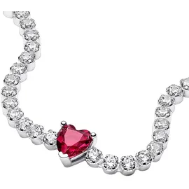 Pandora Timeless Rotes Funkelndes Herz Tennisarmband aus Sterling Silber mit rotem Kristall 590041C02-16 Größe 16 cm