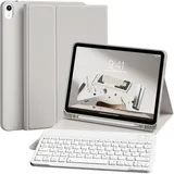 ZKTUYU Tastatur Hülle für iPad Air 11 Zoll M3/M2 (2025/2024), iPad Air 5./4. Generation 2022/2020 10,9 Zoll Tastatur Hülle mit Stifthalter, Abnehmbarer Bluetooth QWERTZ Tastatur,TPU Rückschale, Grau