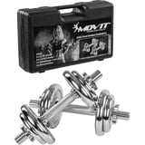 MOVIT Hantel-Set 20kg Kurzhanteln PRO 2er Set im Koffer, (Spar-Set, mit Koffer), Chrom Hanteln, Stange 30mm, Griff gerändelt, Sternverschlüsse silberfarben