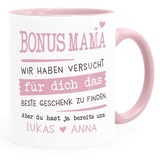 SpecialMe® Tasse personalisiertes Geschenk Spruch Papa/Mama/Oma/Opa Wir habe versucht für dich das beste Geschenk zu finden... anpassbare Namen Bonusmama - 2+ Namen rosa Keramik-Tasse