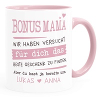 SpecialMe® Tasse personalisiertes Geschenk Spruch Papa/Mama/Oma/Opa Wir habe versucht für dich das beste Geschenk zu finden. anpassbare Namen Bonusmama - 2+ Namen rosa Keramik-Tasse