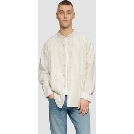 QS Regular Fit: Stehkragenhemd aus gestreiftem Oxford - beige|weiß - XL
