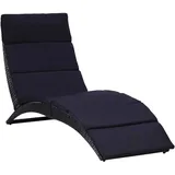 Sonnenliege mit Auflage Poly Rattan Schwarz
