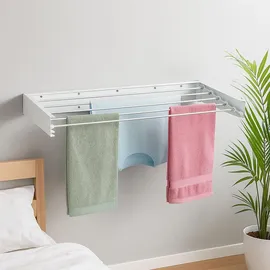 Relaxdays Wäscheständer Wandmontage, klappbar, HBT: 15 x 100 x 50 cm, innen & außen, platzsparender Wandtrockner, weiß
