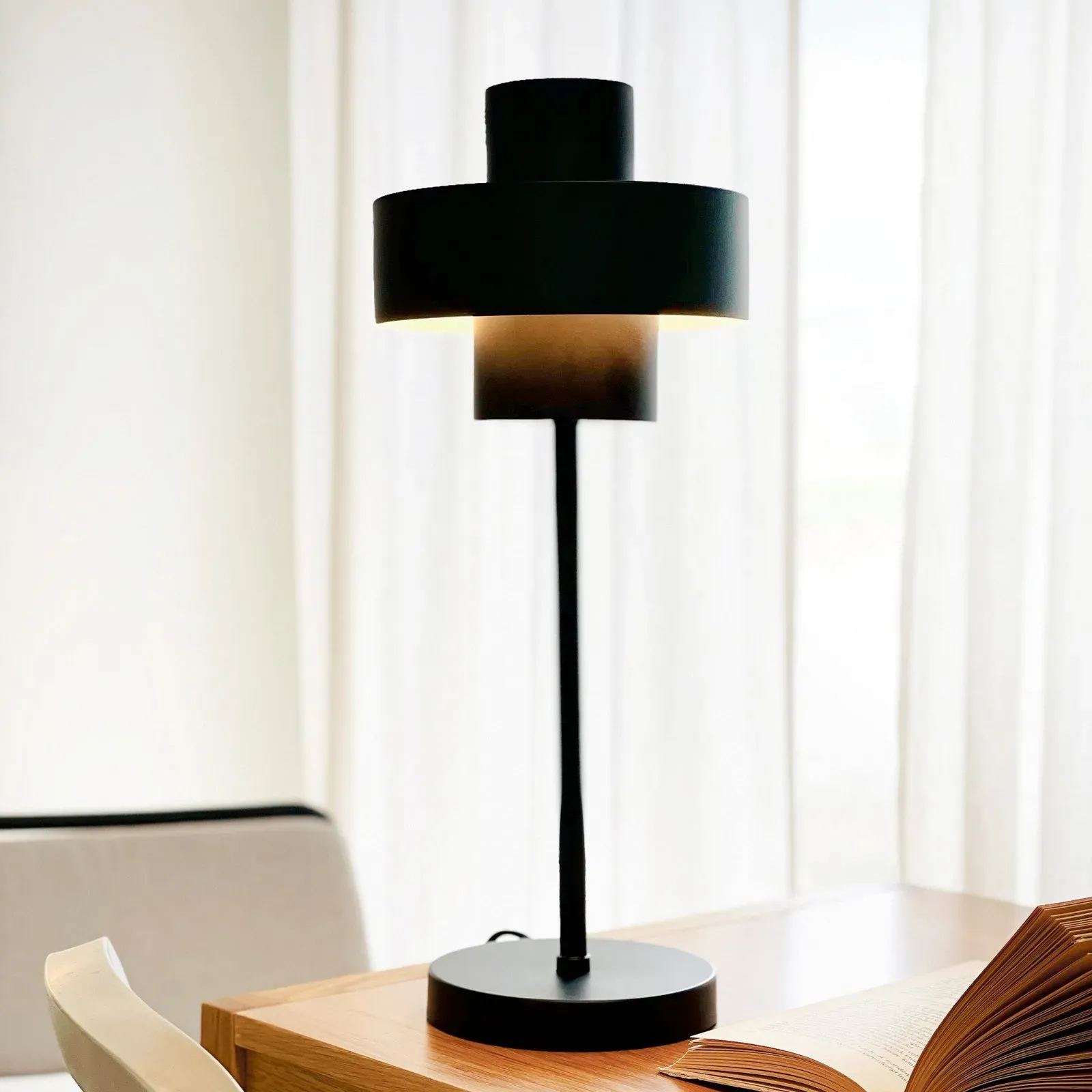Tischleuchte Dyberg Larsen, Stoke, Schwarz, für Wohnzimmer, Metall, Design - 49.5