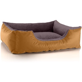 BedDog Hundebett Teddy, Hundesofa aus Cordura und Microfaser-Velours, waschbares Hundebett mit Rand, Hundekissen Vier-eckig, für drinnen, draußen, Größe L, Gold-braun