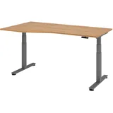 HAMMERBACHER VXDSM18 elektrisch höhenverstellbarer Schreibtisch nussbaum Trapezform, T-Fuß-Gestell grau 180,0 x 100,0 cm