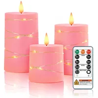 Homemory Flammenlose Kerzen mit Fernbedienung und Zeitschaltuhr, flackernde batteriebetriebene LED-Säulenkerzen mit Lichterkette für Wohnraumdekoration, Hochzeiten und Geschenke, rosa, 3er-Set
