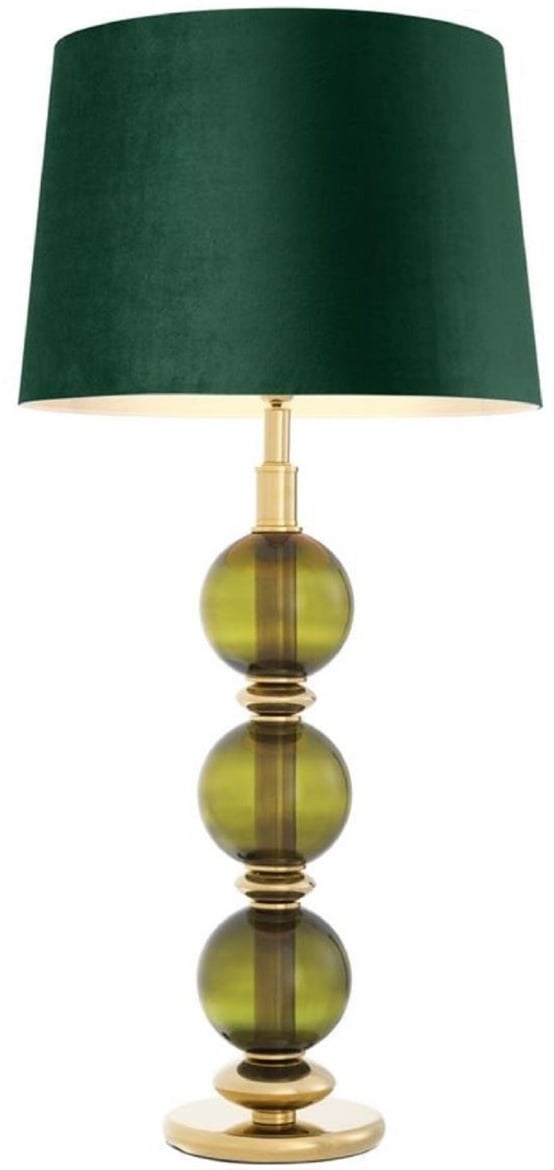 Casa Padrino Luxus Tischleuchte Grün / Gold Ø 50 x H. 105 cm - Wohnzimmer Tischlampe mit mundgeblasenem Glas