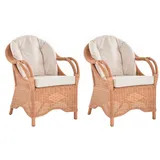 Krines Home Loungesessel 2er Set Wintergarten Rattansessel Natur Rattan Sessel Armlehnsessel (2 Sessel mit Armlehnen), Wohnzimmer Rattanmöbel braun