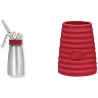 iSi Sahnespender 250 ml, Gourmet Whip Plus, 0.25 Liter & 2723 Hitzeschutz Set aus Silikon, Rot, Für 0,5L iSi Whipper