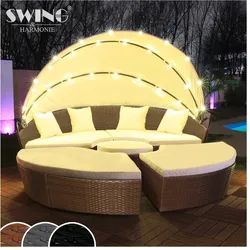 Swing&Harmonie LED - Sonneninsel Rattan Lounge Polyrattan Sitzgruppe Liege Insel inkl. Abdeckcover  - versch. Ausführungen