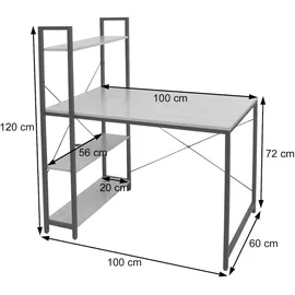 Mendler Schreibtisch mit Regal HWC-K81, Laptoptisch Bürotisch Arbeitstisch, 100x60cm Metall MDF ~ Marmor-Optik weiß