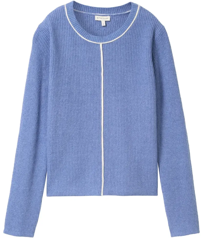 TOM TAILOR Damen Strickpullover mit Ziernaht, blau, Uni, Gr. XXL